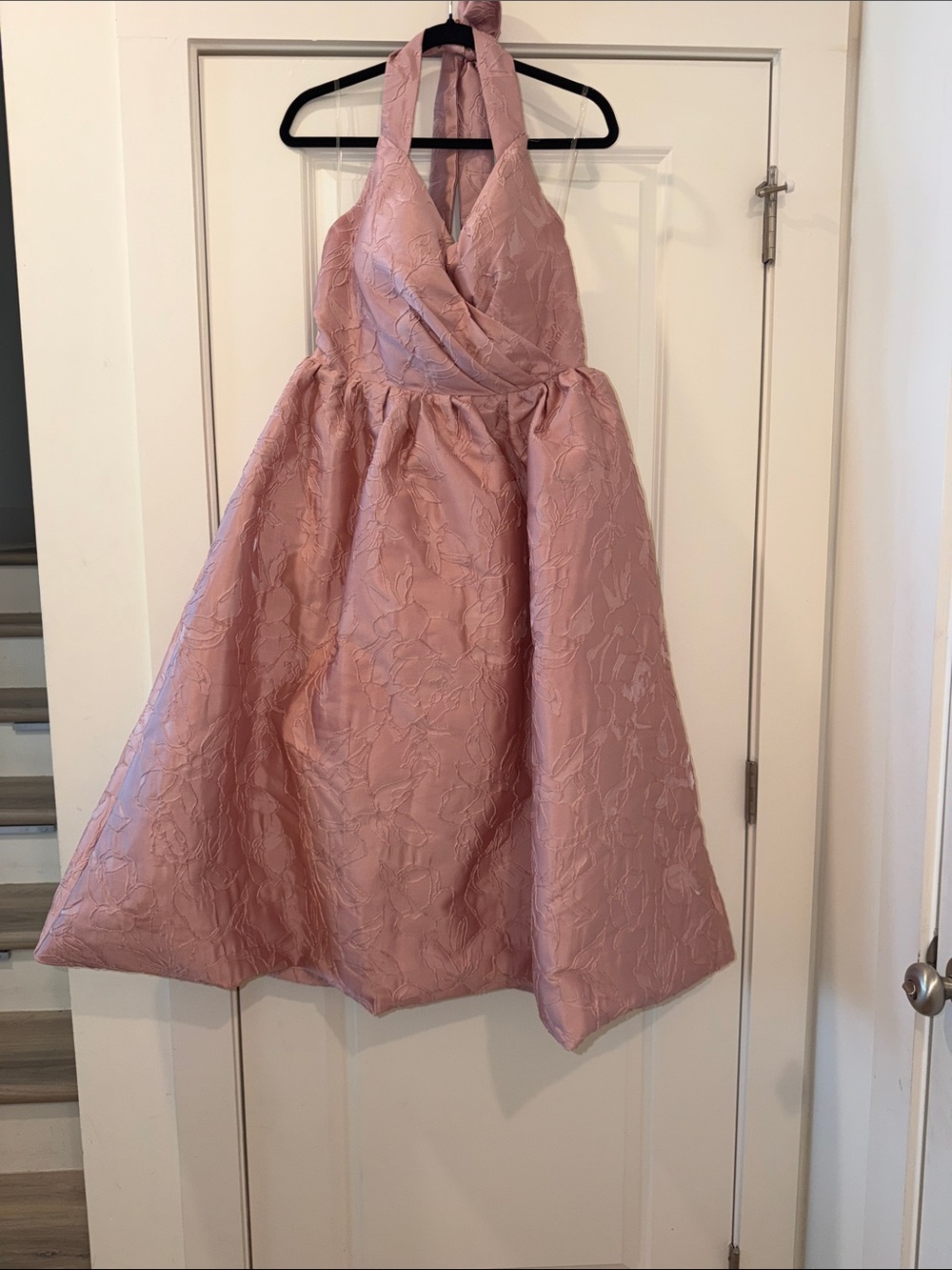 Fashion Nova Blush Pink Halter Floral Jacquard Midi Dress